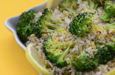 Roasted Broccoli and Lemons with Brown Rice