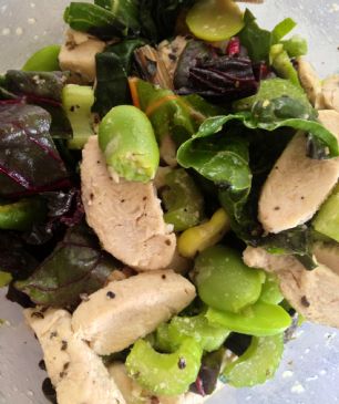 Lemon-Garlic Fava Bean, Chicken and Chard Salad