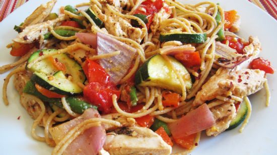 Pasta with Vegetables and Grilled Chicken