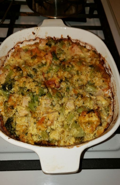 Chicken broccoli cauliflowr rice and cheese casserole