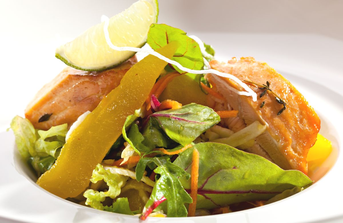 Salmon on Greens with Lime-Ginger Dressing