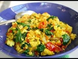 scrambled eggs with mixed vegetable saute