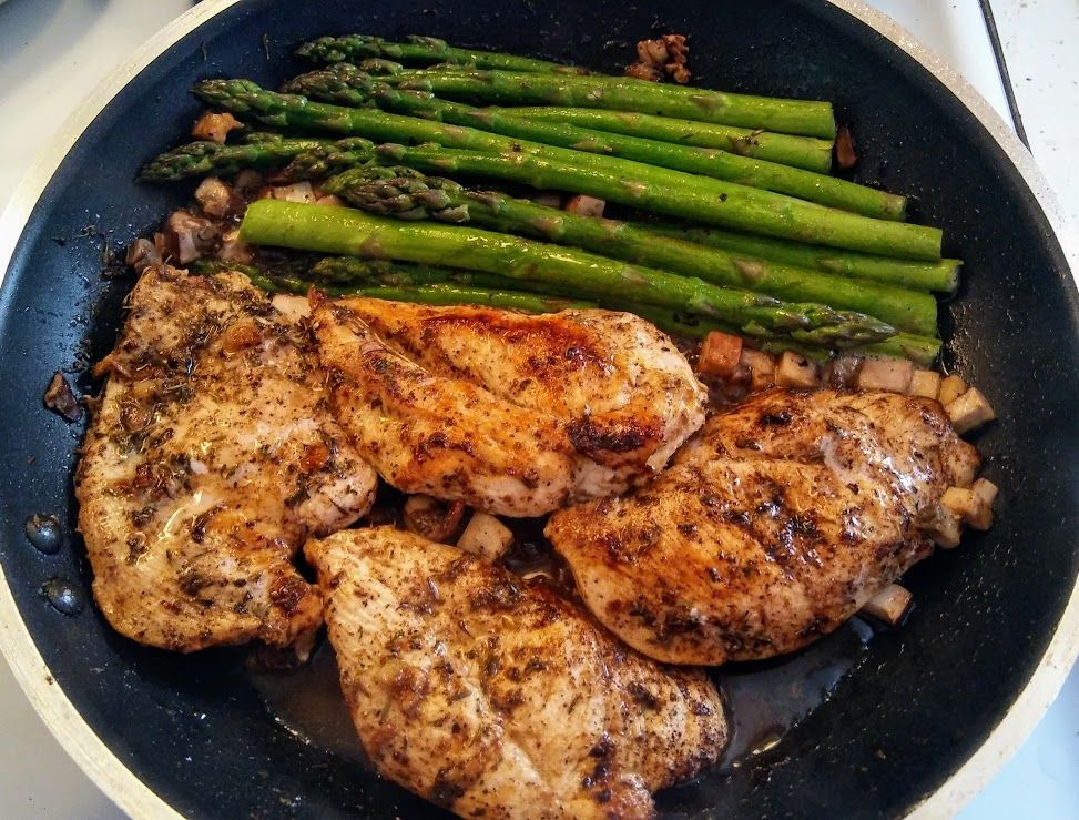 Buttery Garlic and Herb Chicken, with Asparagus and Mushrooms