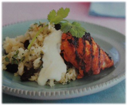 Grilled paprika chicken with raisin and coriander pilaf