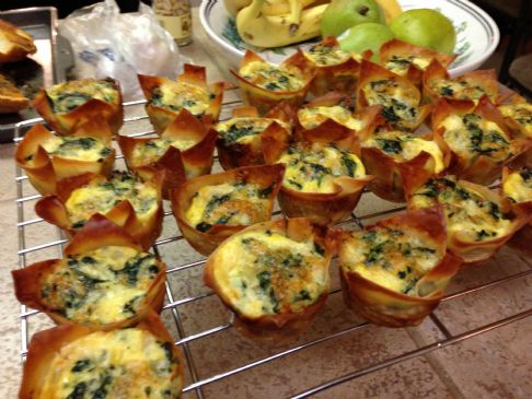 Wonton Crust Mini Spinach Quiche