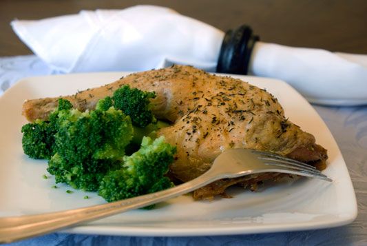 Herb Roasted Chicken Leg Quarters in Wine Sauce