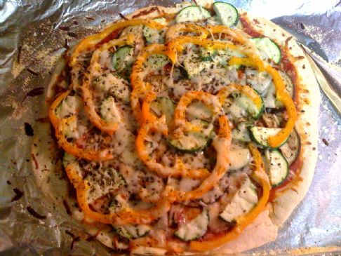 Eggplant, Zucchini and Orange Bell Pepper Pizza