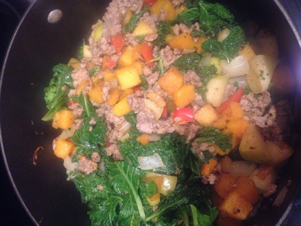 Butternut Squash Hash with Apple, Sausage and Kale