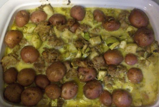 Kohlrabi Casserole with Sausage and Fresh Thyme