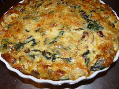 Crustless Quiche with Onion, Mushrooms and Swiss Chard