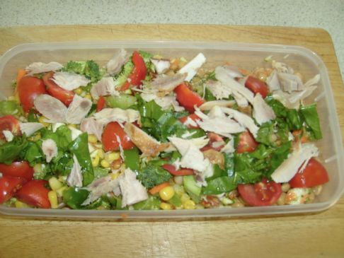 Raw Veggie combination with Chick peas, Corn and Chicken