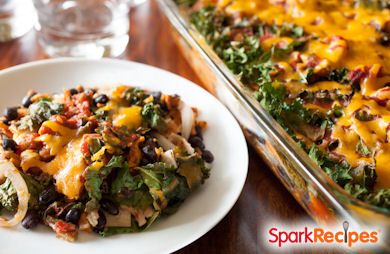 Enchilada Casserole with Kale and Sweet Potatoes