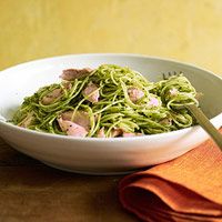 Angel Hair with Arugula Pesto and Salmon