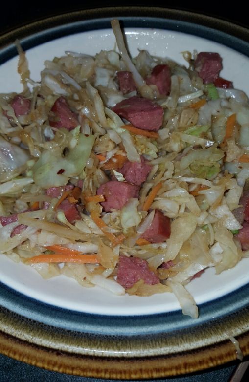 Fried cabbage and sausage
