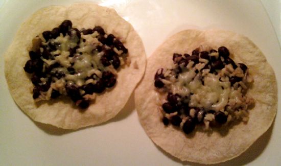 Easy Baked Black Bean, Rice and Chile Tostadas