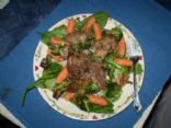 Chicken Livers and Garlic Italiano with bed of veggies and barley