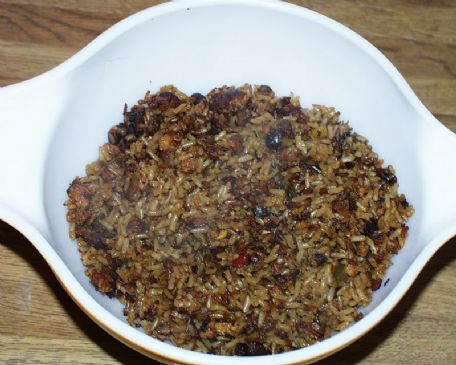 dirty brown rice with spicy burger