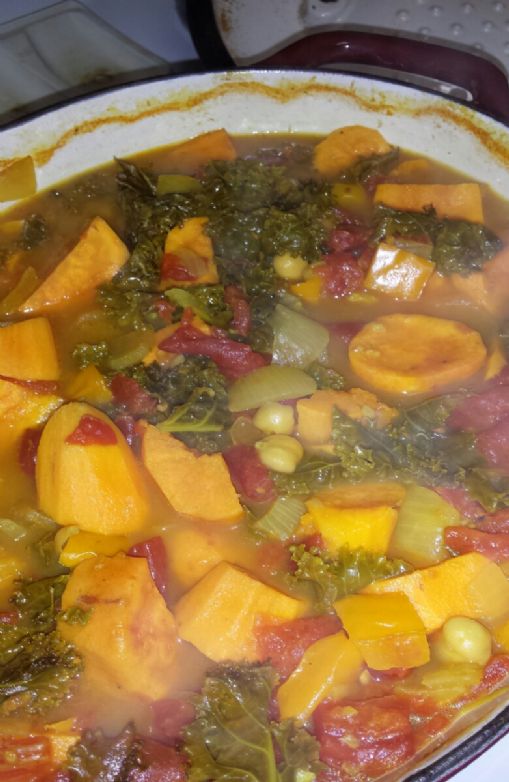 Kale, sweet potato and Chickpea stew