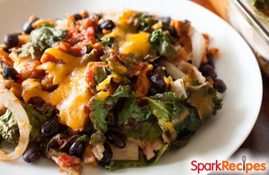 Enchilada Casserole with Kale and Sweet Potatoes