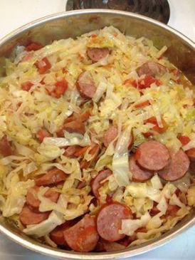 Spicy Sausage and Shrimp with Cabbage Saute
