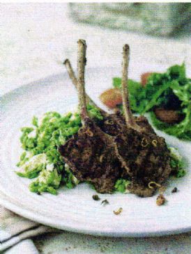 Harissa Lamb Cutlets w Crushed Baby Peas, Feta and Mint