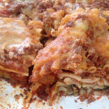 Lasagna with beef sauce and spinach