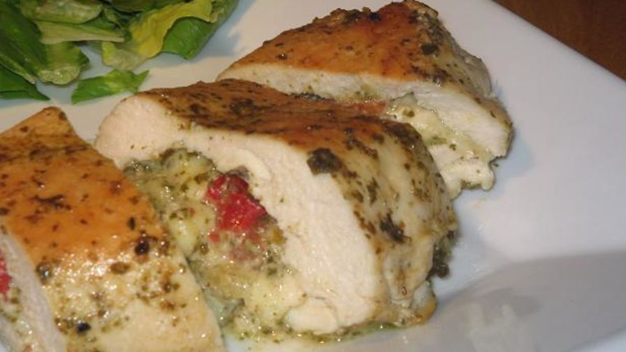 Pesto and Mozzarella cheese stuffed chicken breast