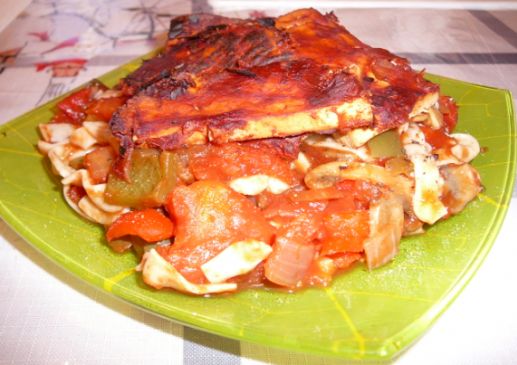 Vegan Diet BBQ Tofu and Veggies (Peppers, Onions, Tomatoes, and Mushrooms)