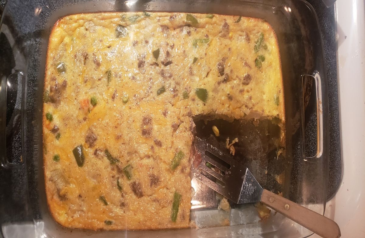 Ground beef and cheddar egg bake keto