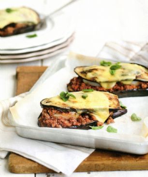 Mozzarella-topped Eggplant and Beef Stacks