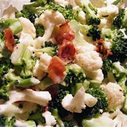 Barb's Broccoli, Cauliflower, Pepper and Bacon Salad