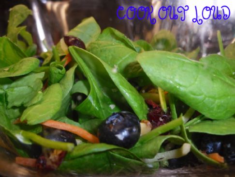 Blueberry Spinach Salad with raspberry vinaigrette (by cookoutloud.com)