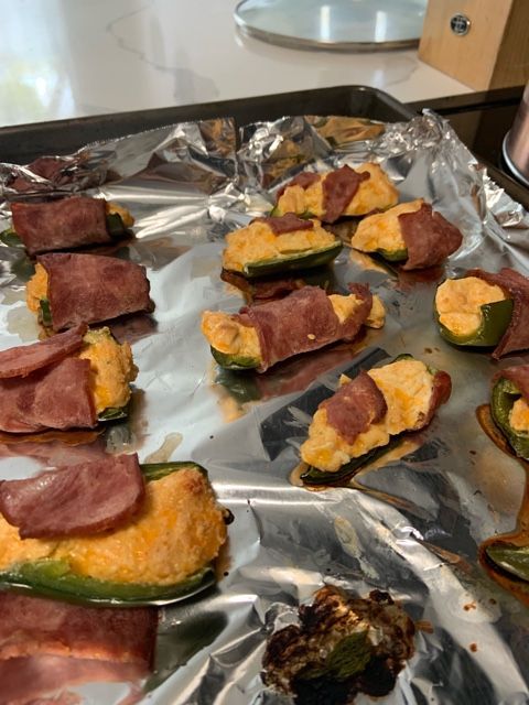 Keto turkey Bacon wrapped jalapeAfA'A‚A±o poppers