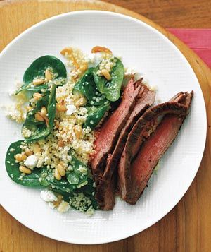 Peppered Beef Breakfast Steak Over Wilted Spinach
