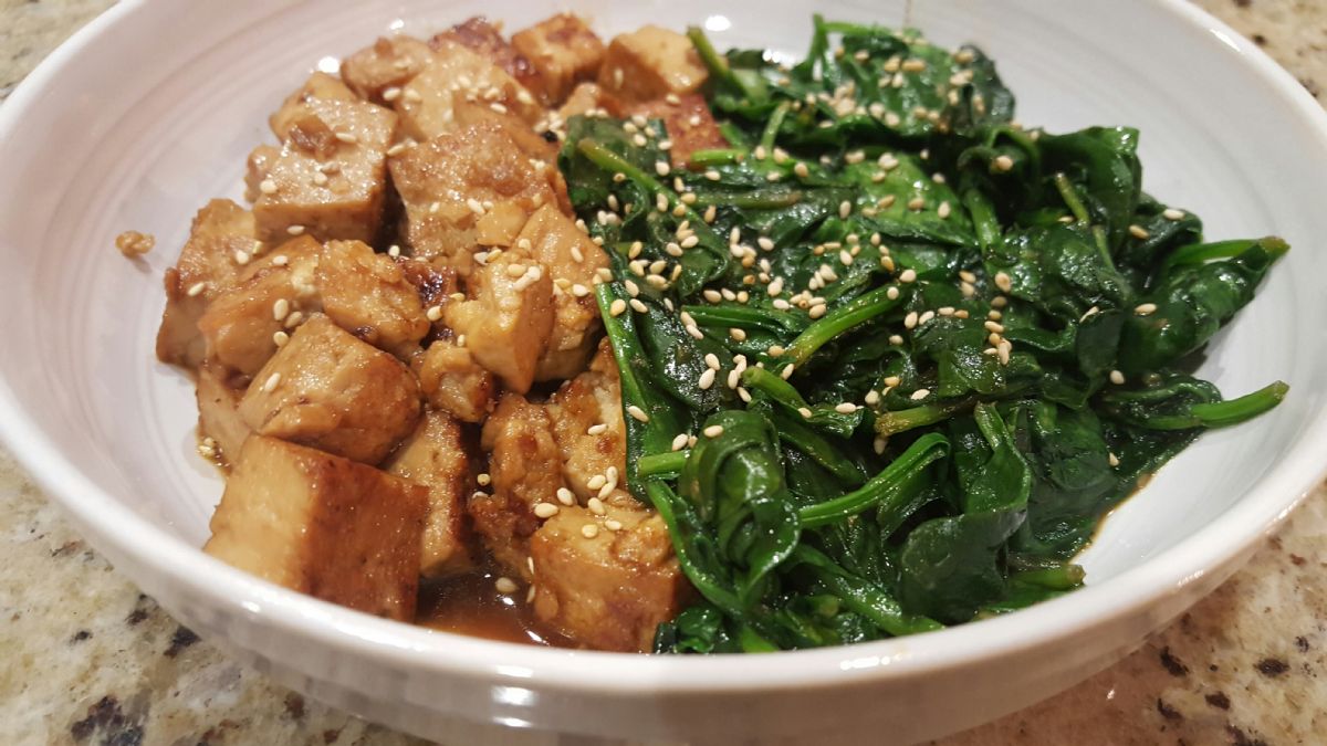 Garlic Honey Tofu and Spinach