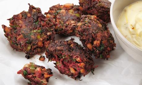 beetroot fritters with lemon and saffron yoghurt recipe