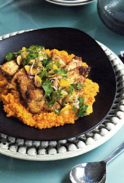 Chicken and Moroccan Carrot Puree w Orange and Olive Salsa