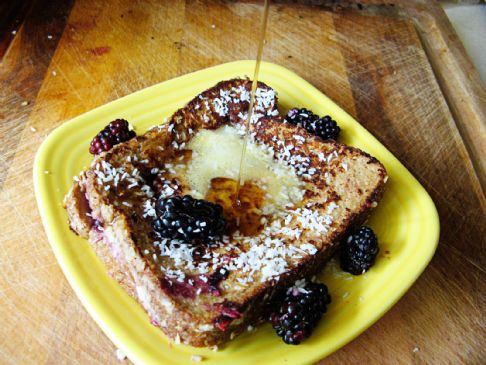 Coconut Crusted French Toast Stuffed With Fresh Berry Cream Cheese Filling