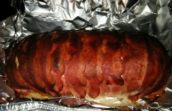 Extra lean turkey, pepper craisin apple feta loaf wrapped in bacon