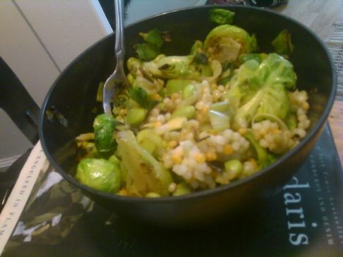 Leeks and Sprouts with Edamame and Israeli Couscous