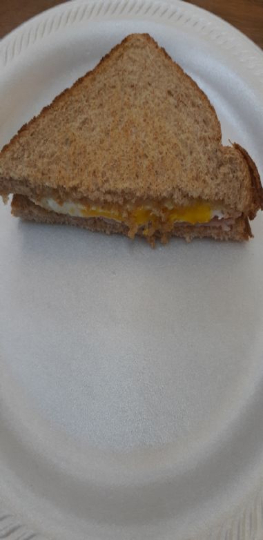 Ham, egg, and cheese breakfast sandwich