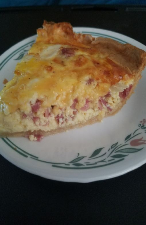 Turkey bacon, cheddar and onion crust less quiche