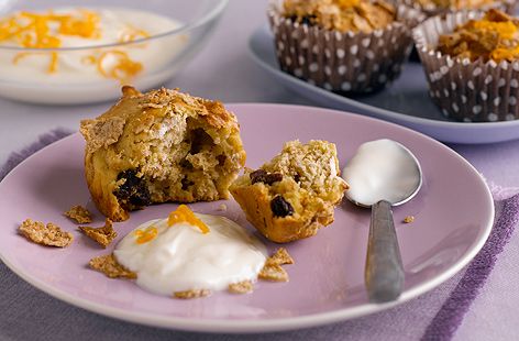 breakfast fruit bran muffin with yogurt