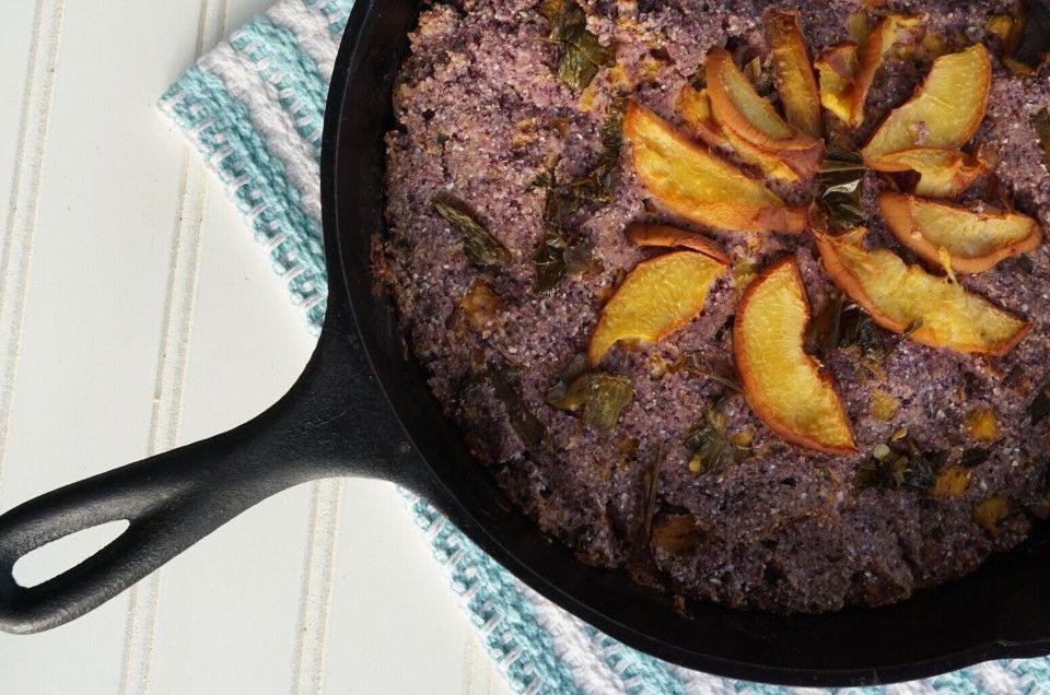 BLUE CORNBREAD-SMOKED PEPPER PEACH