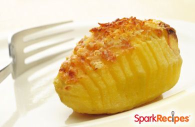 Garlic Hasselback Potatoes with Herbed Sour Cream