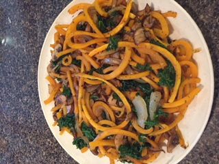 Savory Butternut Squash Noodles with Mushroom and Kale
