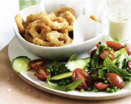 Calamari with Lemon Aioli and Pea Salad