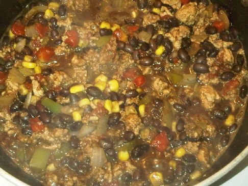 Mel's ground turkey black bean and corn chili