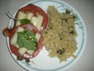 Balsamic-Glazed Chicken with Smoked Mozzarella and Garlic Rice Pilaf