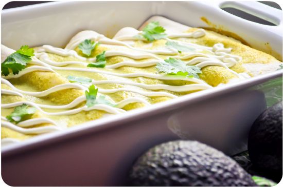 Chicken and Avocado Enchiladas in Creamy Avocado Sauce